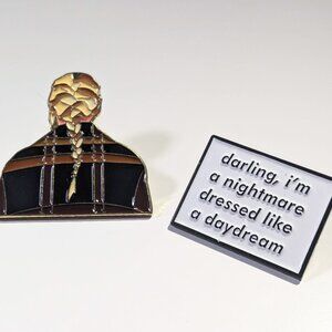2pk pop singer enamel pins - handpainted brooches, nightmare daydream, ponytail